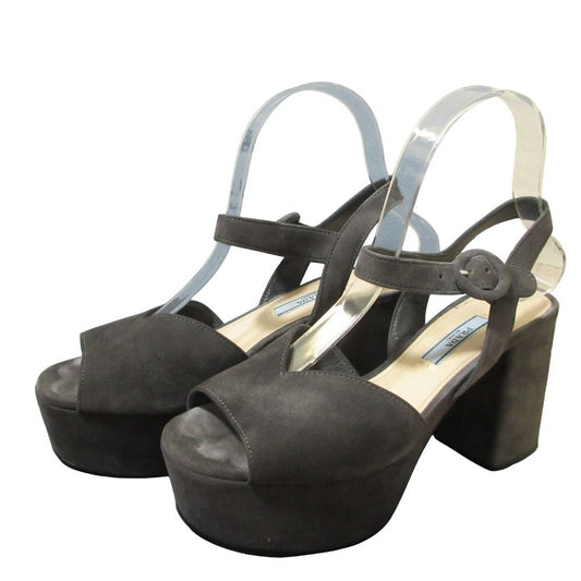 Prada Suede Leather Platform Sandals Gray