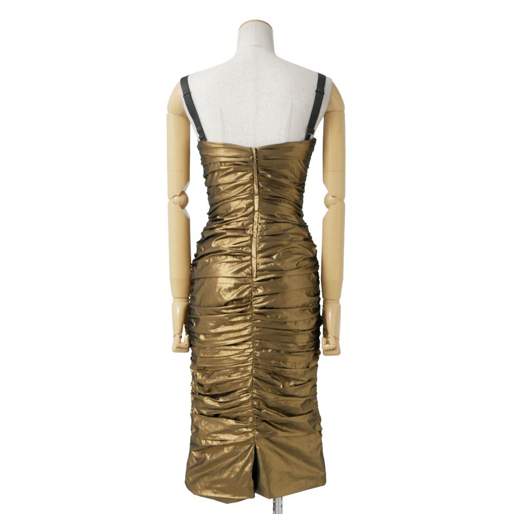 Dolce & Gabbana Dress Gathered Shirred Sleeveless Metallic 38 — view 3