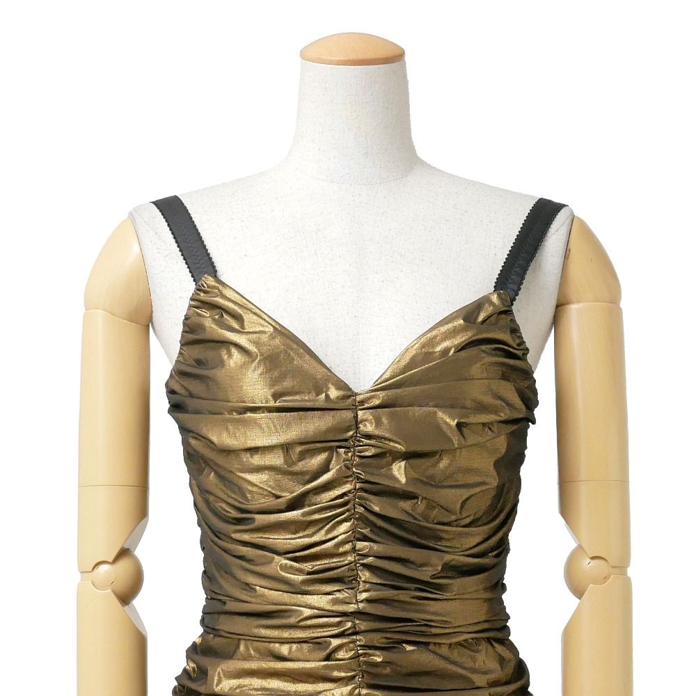 Dolce & Gabbana Dress Gathered Shirred Sleeveless Metallic 38 — view 2