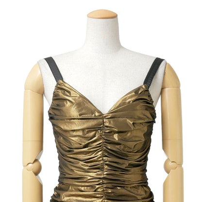 Dolce & Gabbana Dress Gathered Shirred Sleeveless Metallic 38 — view 2