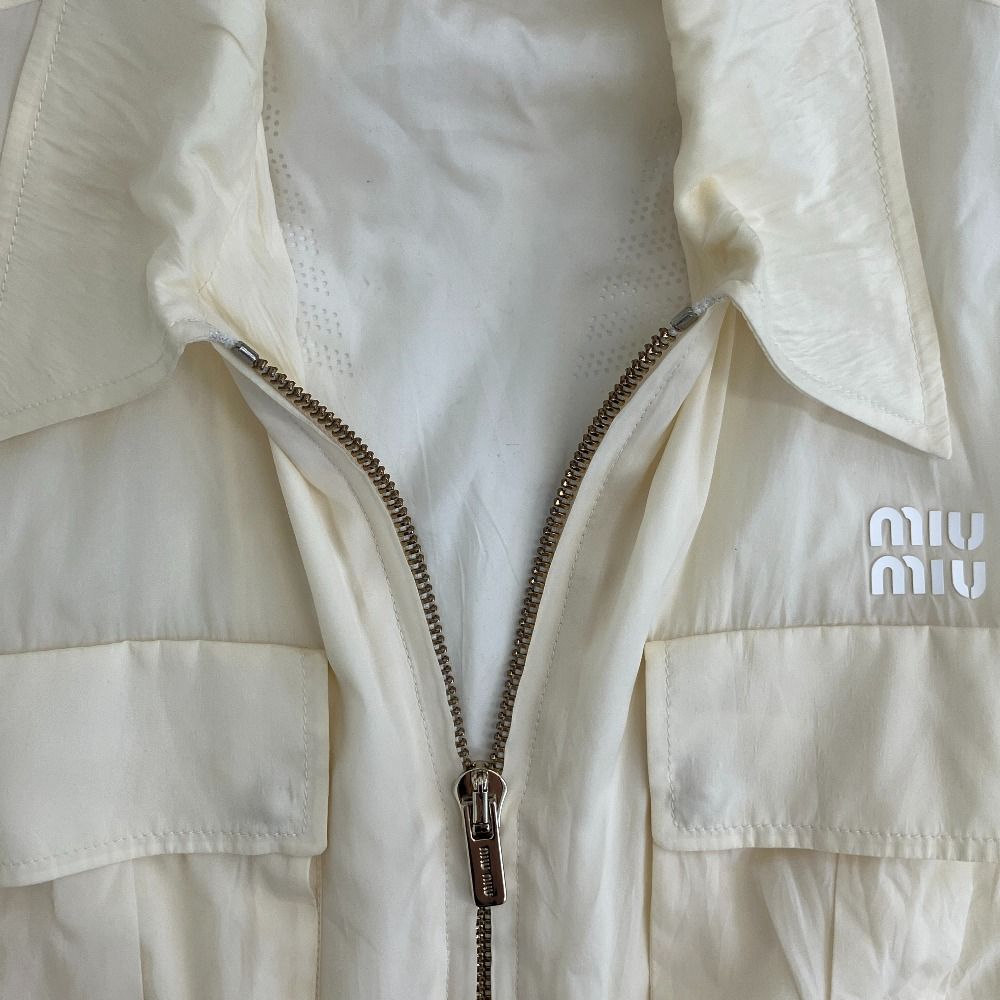Miu Miu Logo Technical Silk Cropped Jacket Ivory 38 — view 4