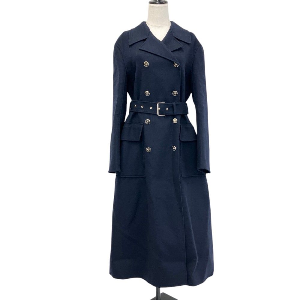Dior Rabbit Wool Belted Long Coat Navy 42