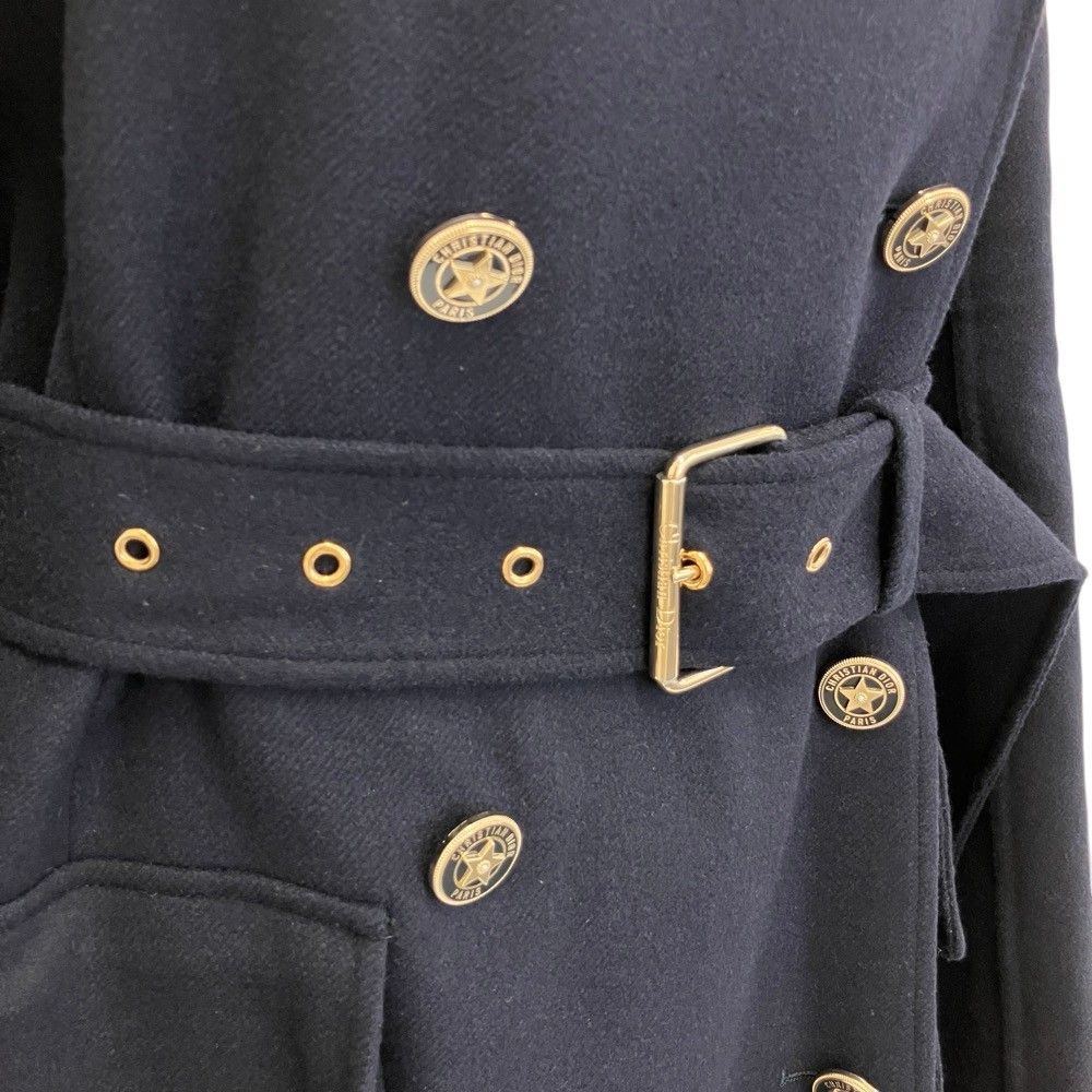 Dior Rabbit Wool Belted Long Coat Navy 42 — view 4