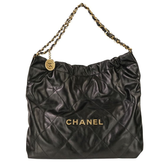 Chanel 22 Small Quilted Chain Shoulder Bag Black Gold Colored