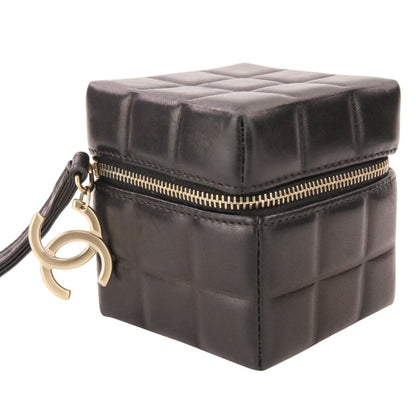 Chanel Wristlet Cube CC Logo Choco Bar Leather Pouch Black — view 3