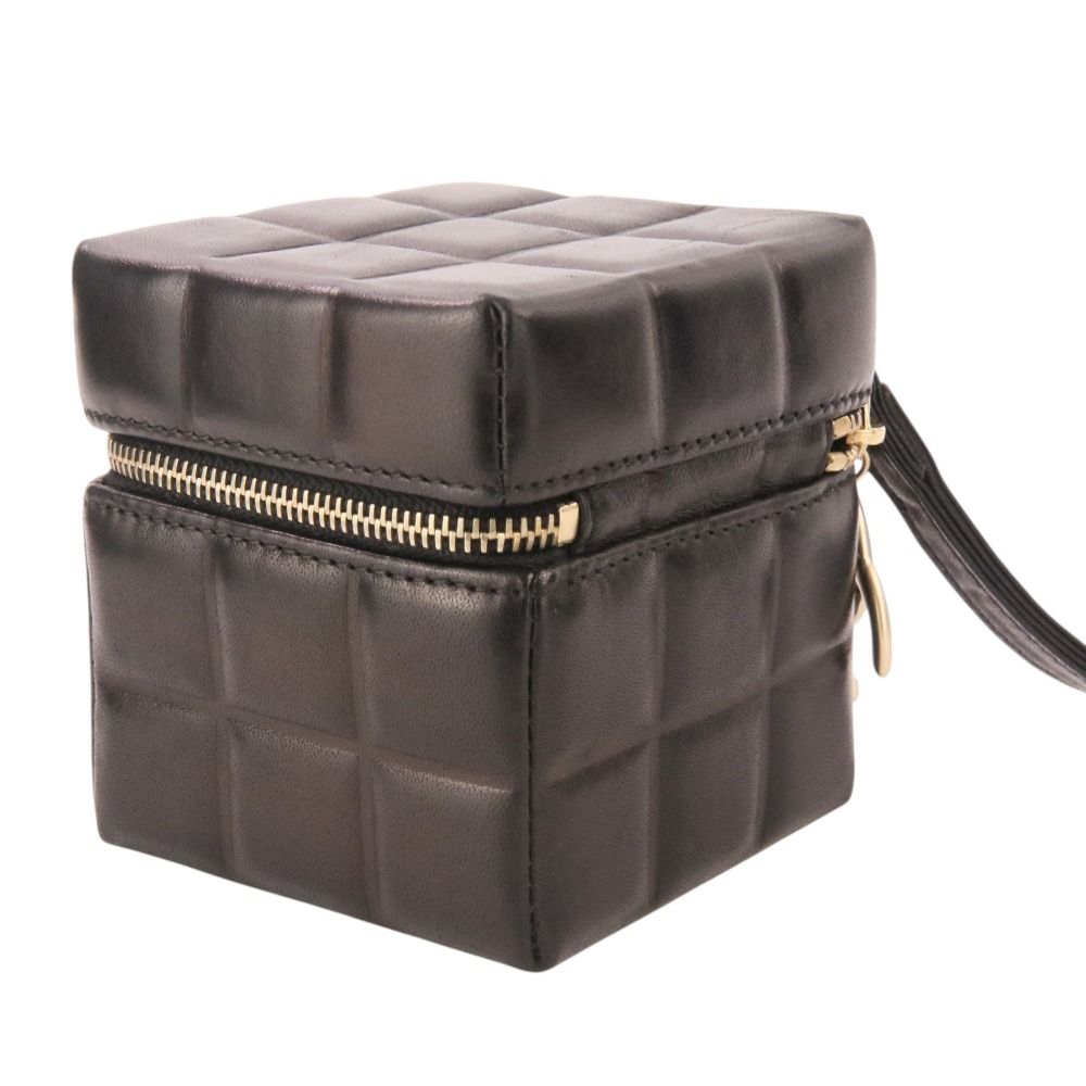 Chanel Wristlet Cube CC Logo Choco Bar Leather Pouch Black — view 4