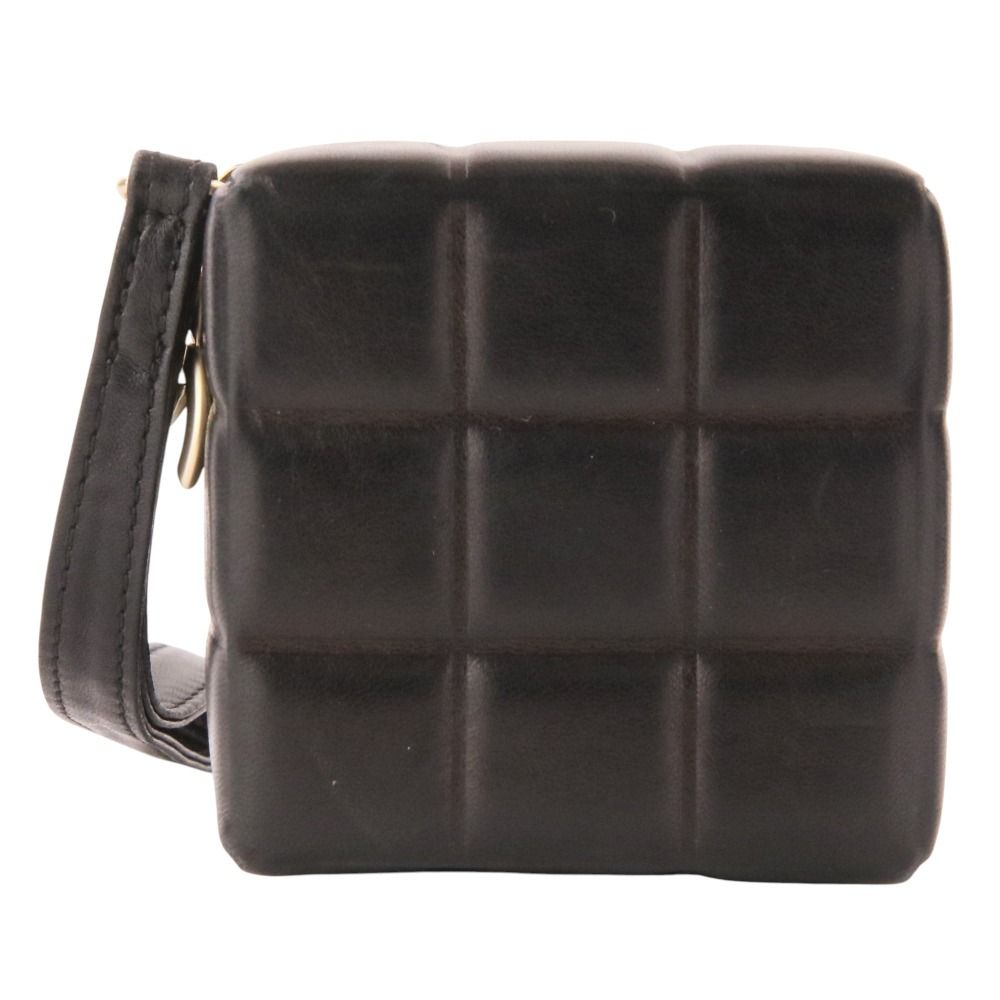 Chanel Wristlet Cube CC Logo Choco Bar Leather Pouch Black — view 7