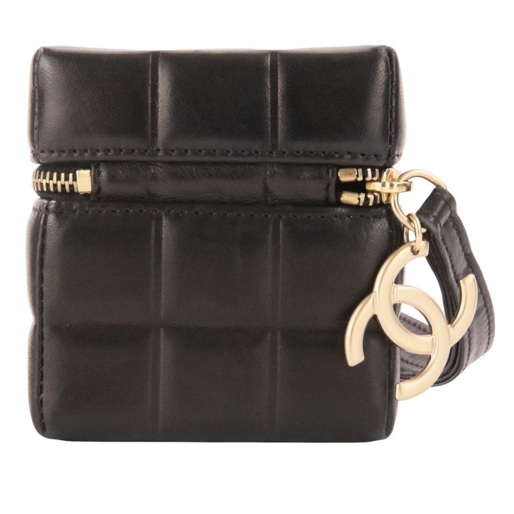Chanel Wristlet Cube CC Logo Choco Bar Leather Pouch Black — view 6