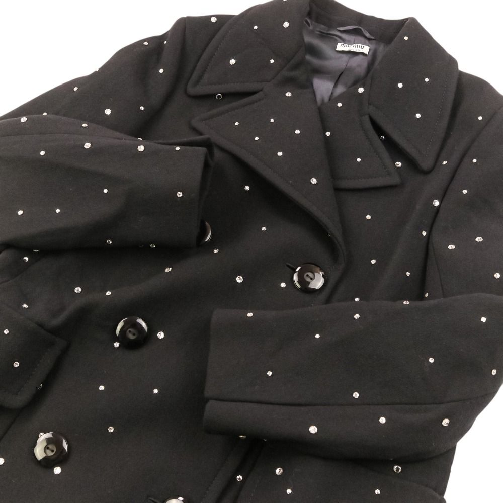 Miu Miu Rhinestone Decoration Double Breasted Coat Black — view 5