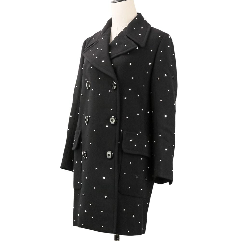 Miu Miu Rhinestone Decoration Double Breasted Coat Black — view 2