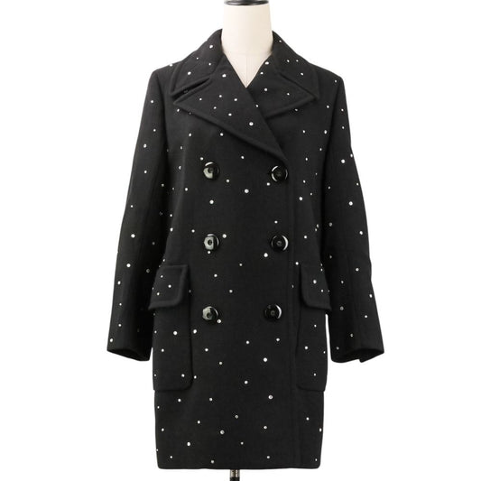 Miu Miu Rhinestone Decoration Double Breasted Coat Black