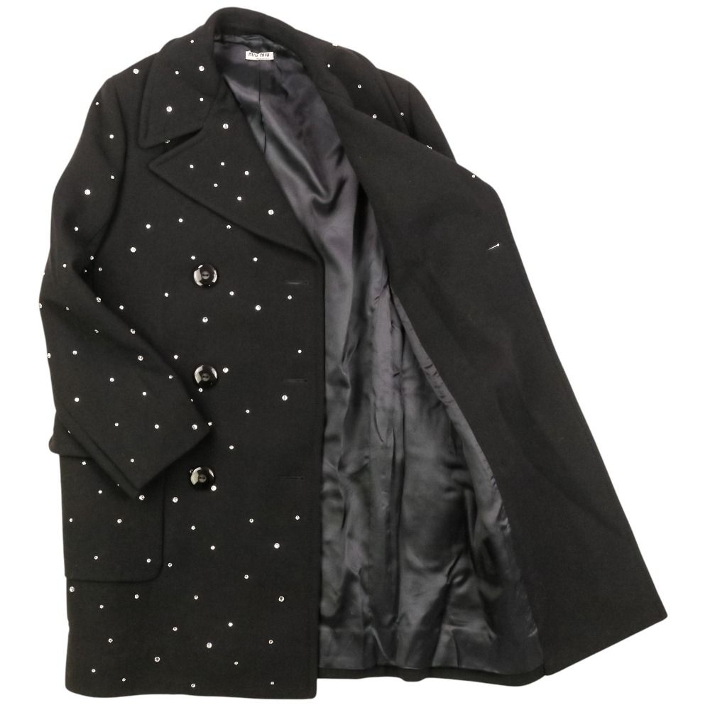 Miu Miu Rhinestone Decoration Double Breasted Coat Black — view 4