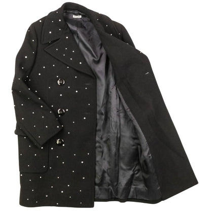 Miu Miu Rhinestone Decoration Double Breasted Coat Black — view 4