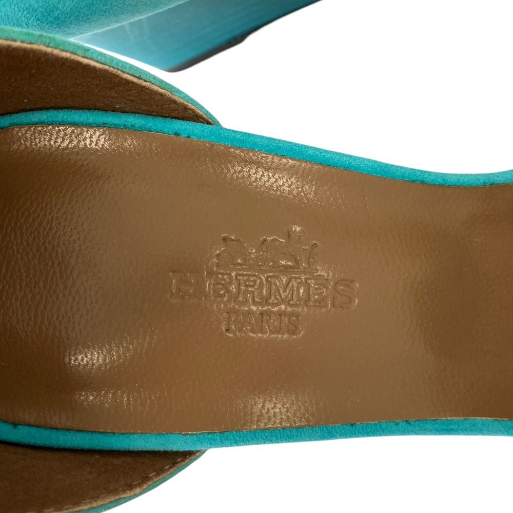 Hermes Legend H Motif Wedge Sole Sandals Turquoise Blue — view 7