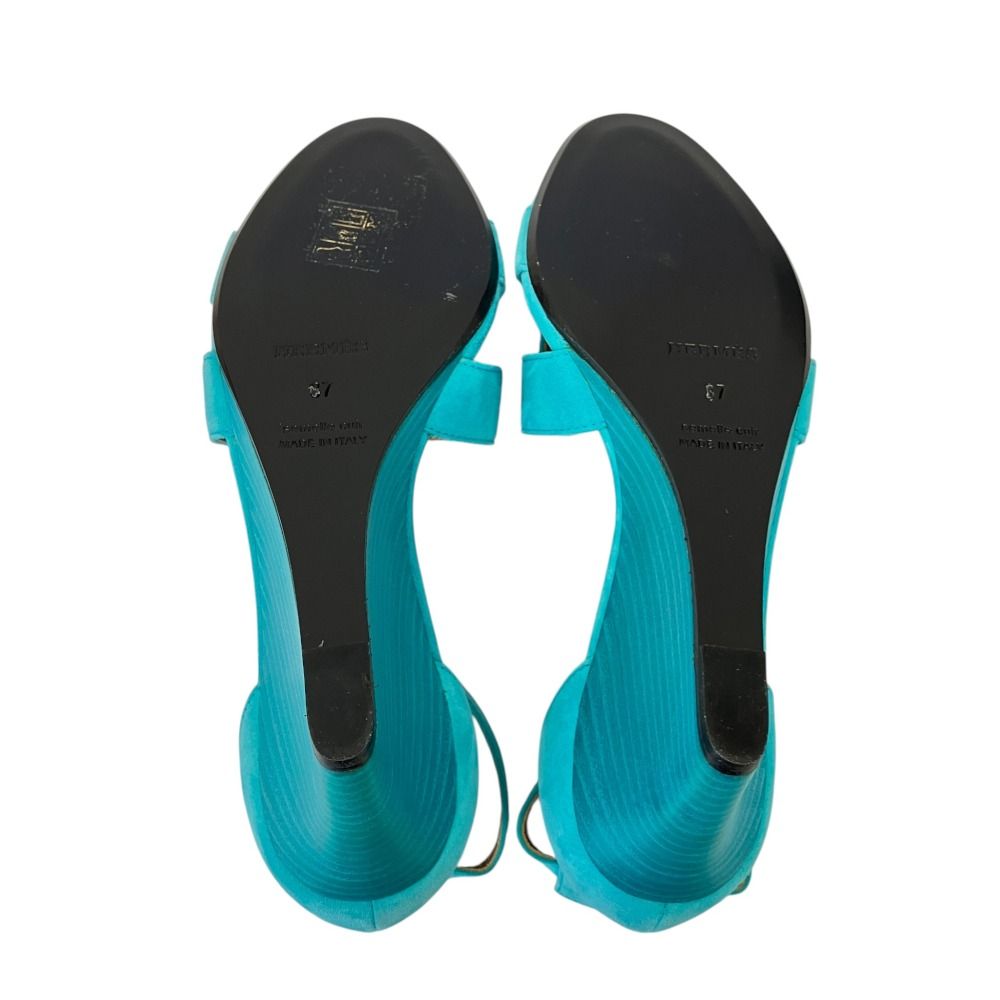 Hermes Legend H Motif Wedge Sole Sandals Turquoise Blue — view 8