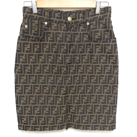 Fendi Vintage Zucca Pattern Mini Pencil Skirt Beige Black