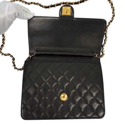 Chanel Quilted Lambskin Single Flap Chain Shoulder Bag Black — view 6