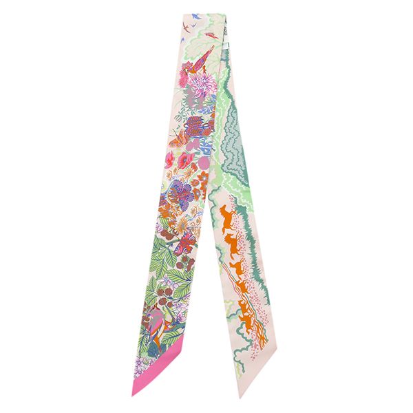 Hermes Scarf Twilly Silk Rose Narkle Green Yellow Rewilding — view 2
