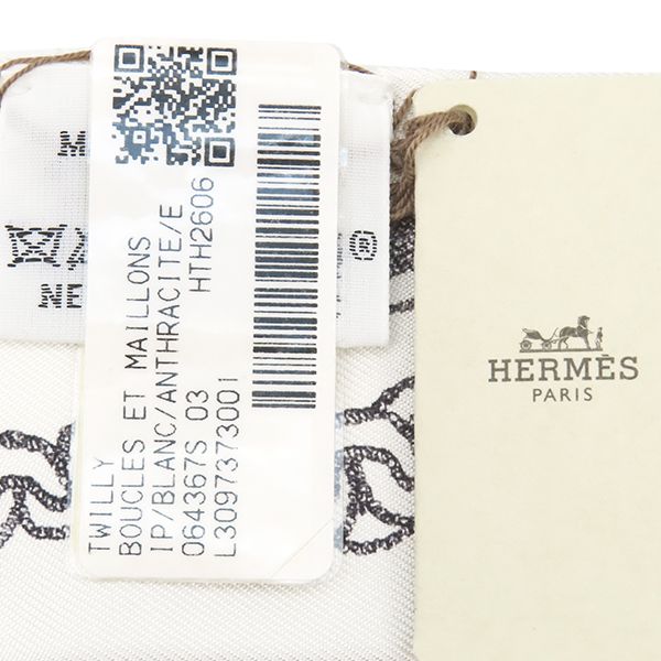 Hermes Scarf Twilly Silk White Anthracite Ankle Boucle — view 3
