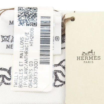 Hermes Scarf Twilly Silk White Anthracite Ankle Boucle — view 3