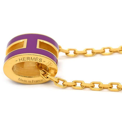 Hermes Necklace Pop H Mini Pendant Lacquer Anemone Gold Purple H Motif — view 2