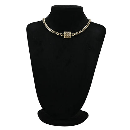 Chanel Necklace CC Logo Square Plate Rhinestone Gold CC Mark Choker Champagne — view 8