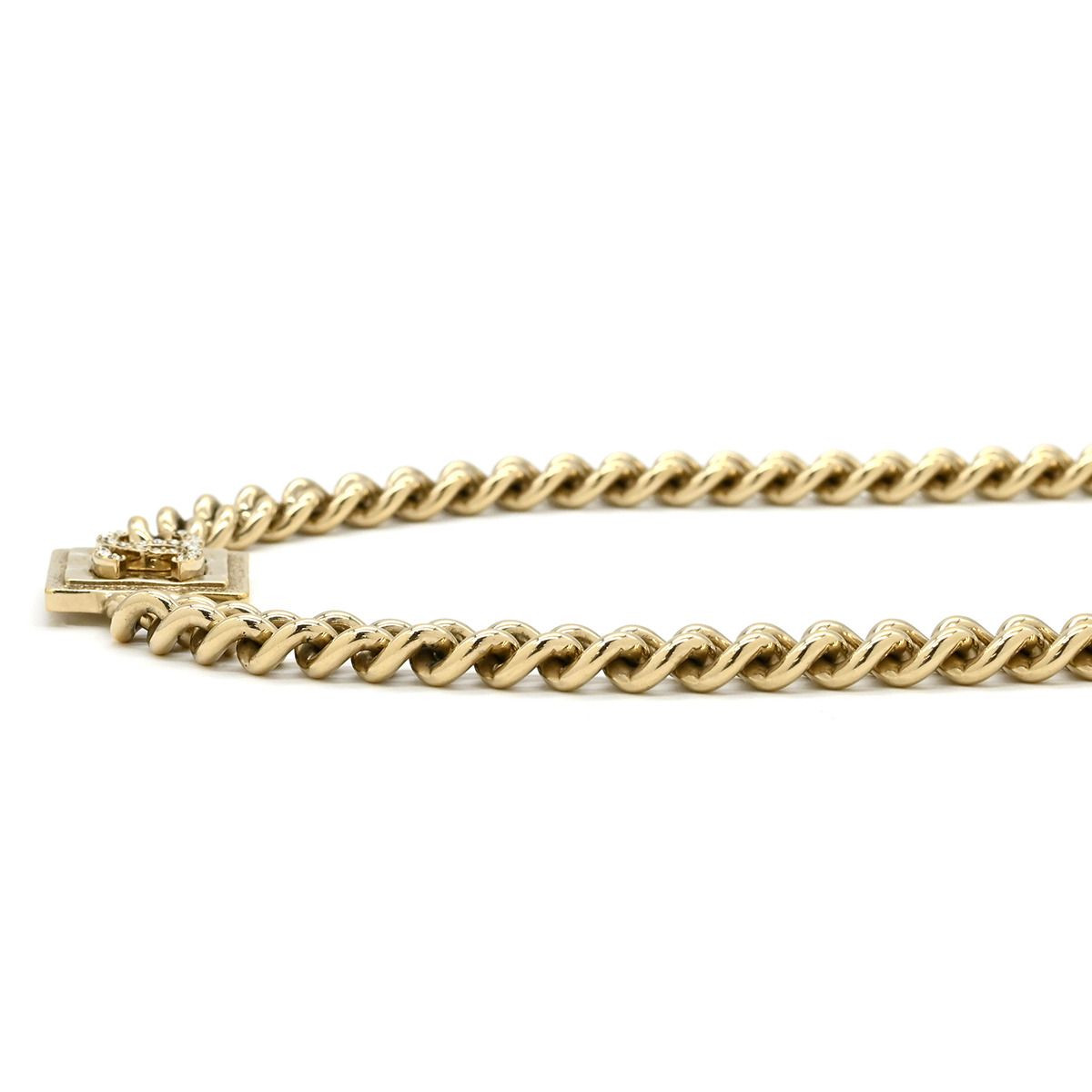 Chanel Necklace CC Logo Square Plate Rhinestone Gold CC Mark Choker Champagne — view 2