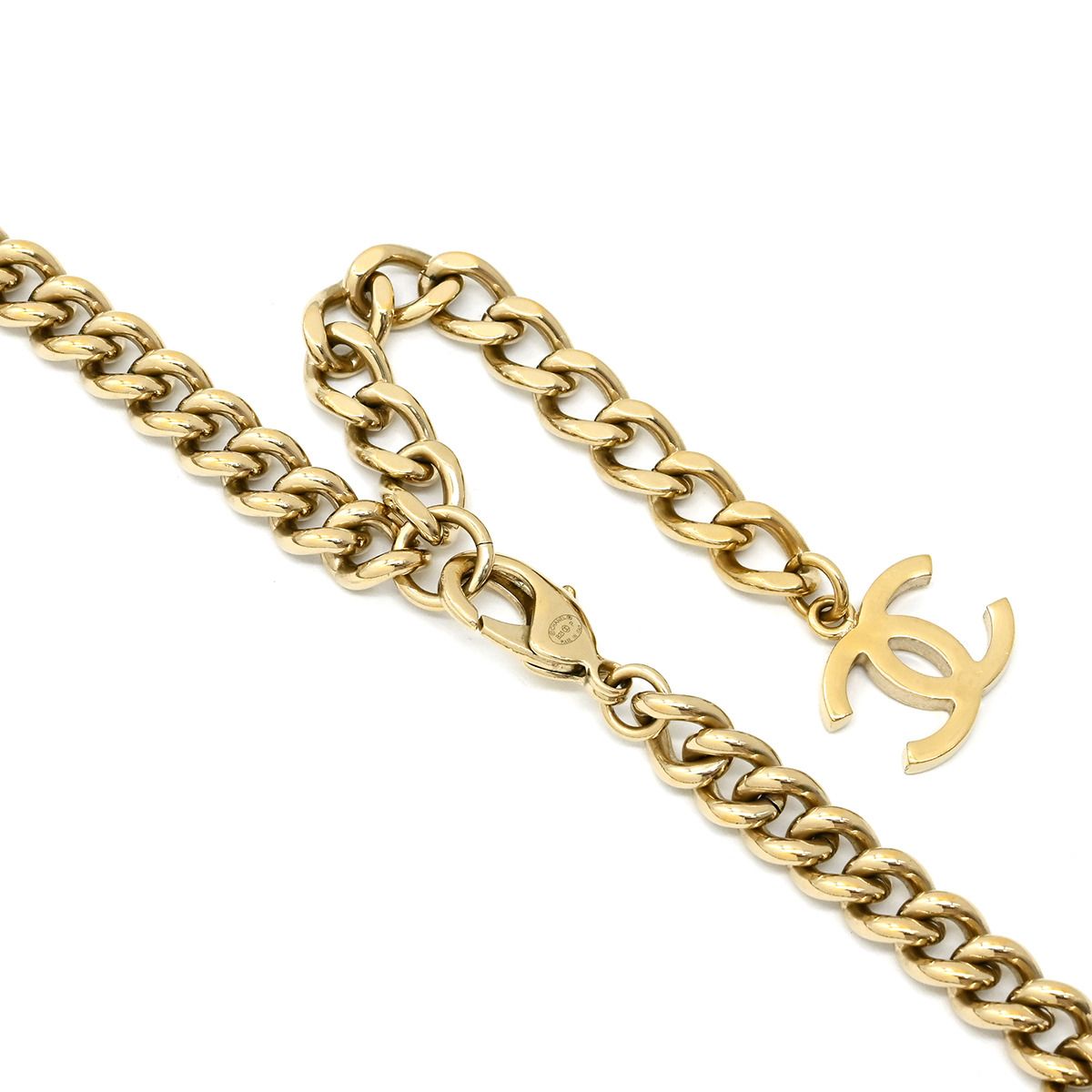 Chanel Necklace CC Logo Square Plate Rhinestone Gold CC Mark Choker Champagne — view 4