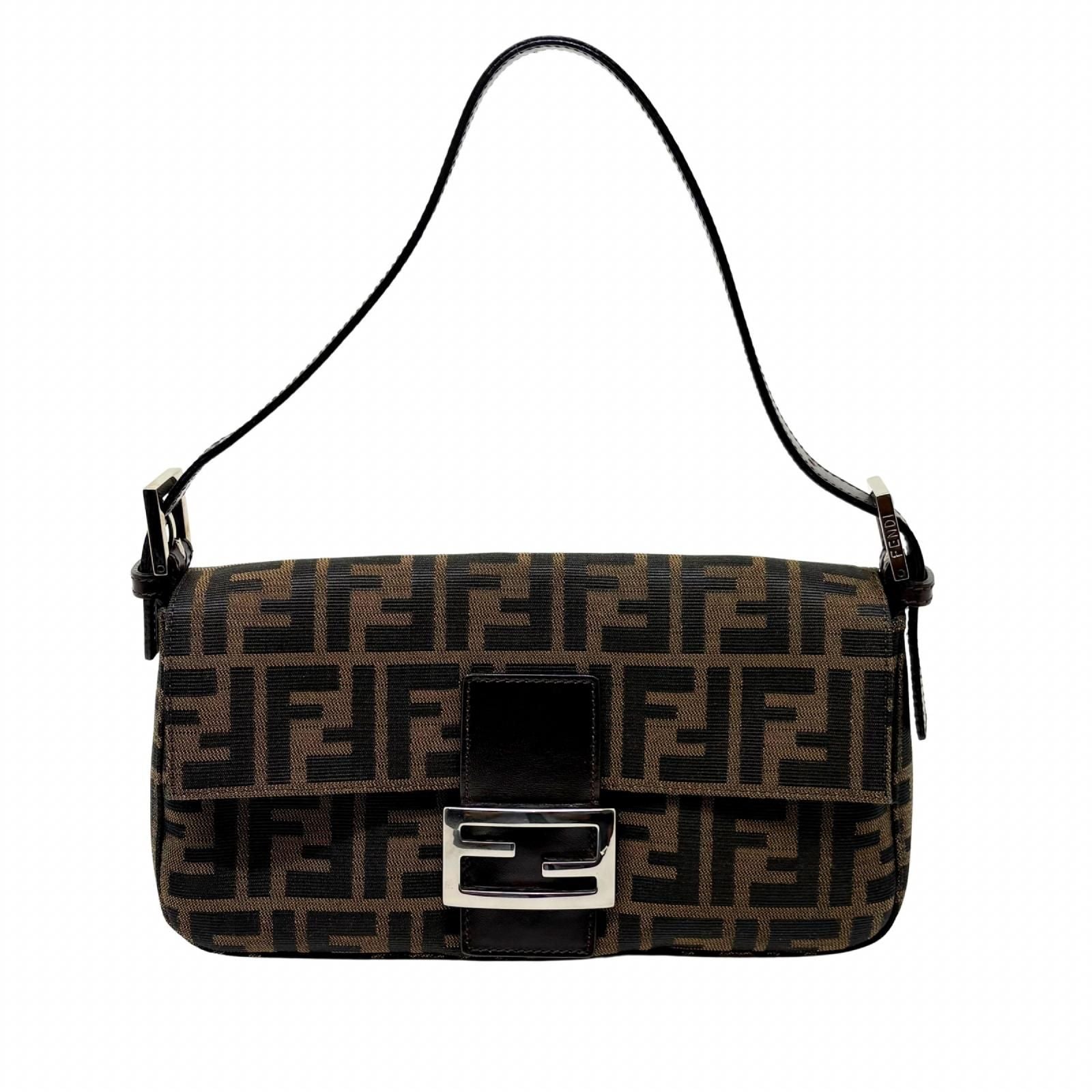 Fendi Zucca Baguette Brown Silver Canvas Leather 2454/26424/008 Handbag