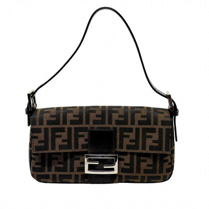 Fendi Zucca Baguette Brown Silver Canvas Leather 2454/26424/008 Handbag