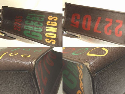 Gucci Tote Dark Brown Leather Paint Logo Handbag — view 3