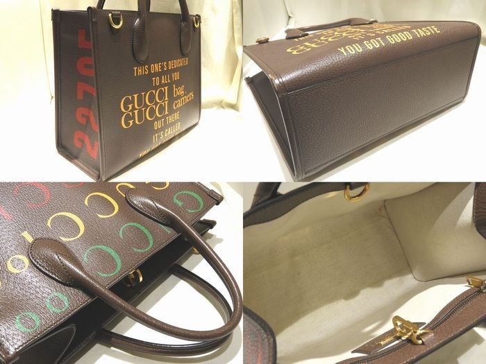 Gucci Tote Dark Brown Leather Paint Logo Handbag — view 2