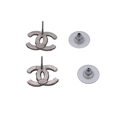 Chanel Earrings Rhinestone CC Logo Silver Small — view 5