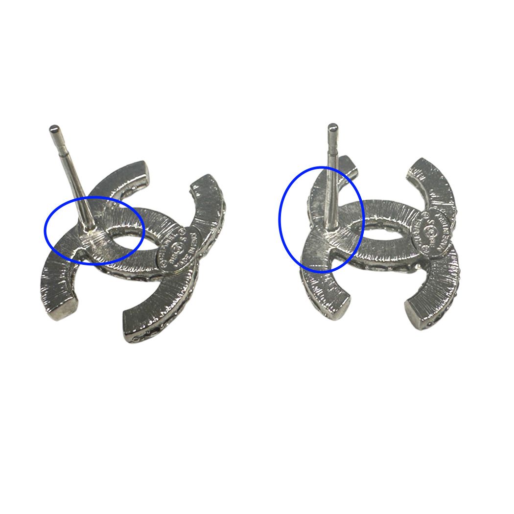 Chanel Earrings Rhinestone CC Logo Silver Small — view 8