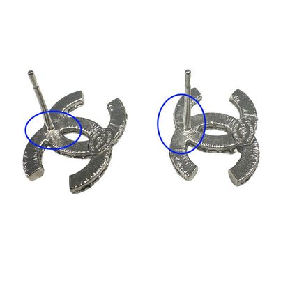 Chanel Earrings Rhinestone CC Logo Silver Small — view 8