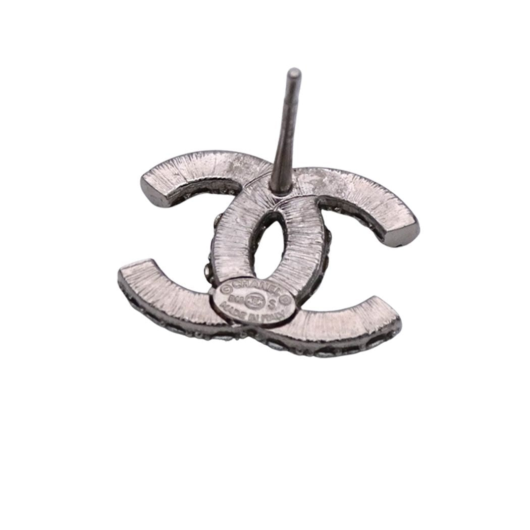 Chanel Earrings Rhinestone CC Logo Silver Small — view 6