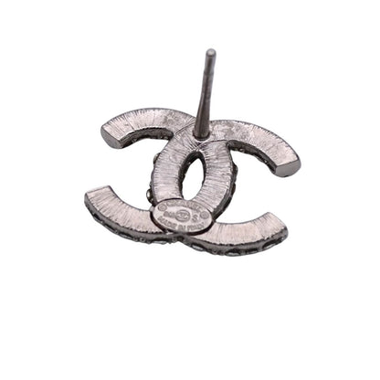 Chanel Earrings Rhinestone CC Logo Silver Small — view 6