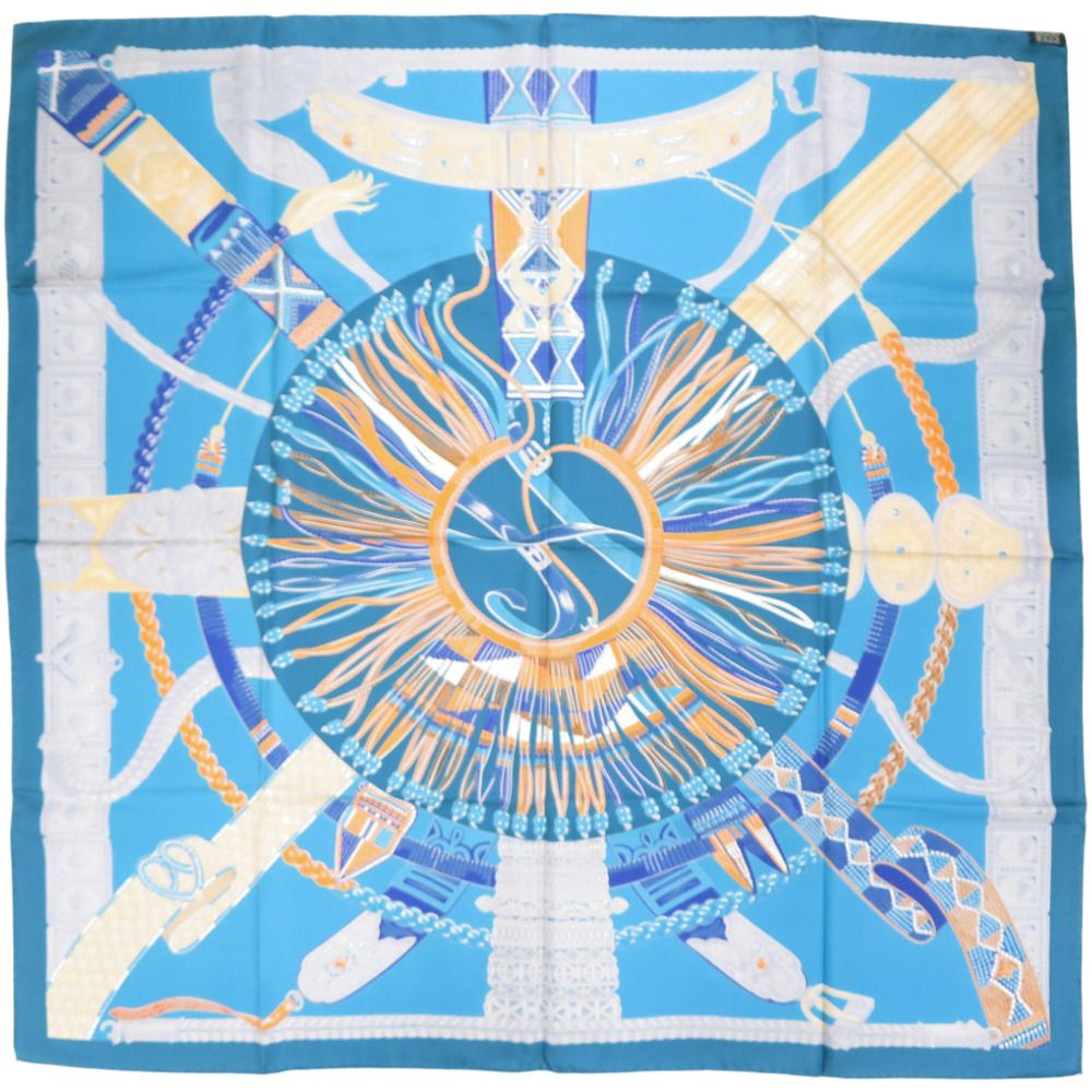 Hermes Carre 90 Ceintures Et Liens Silk Blue Scarf — view 3