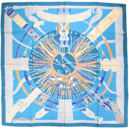 Hermes Carre 90 Ceintures Et Liens Silk Blue Scarf — view 3