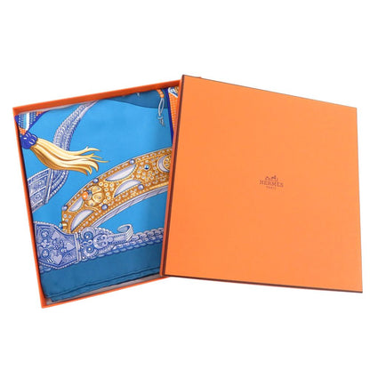 Hermes Carre 90 Ceintures Et Liens Silk Blue Scarf — view 2