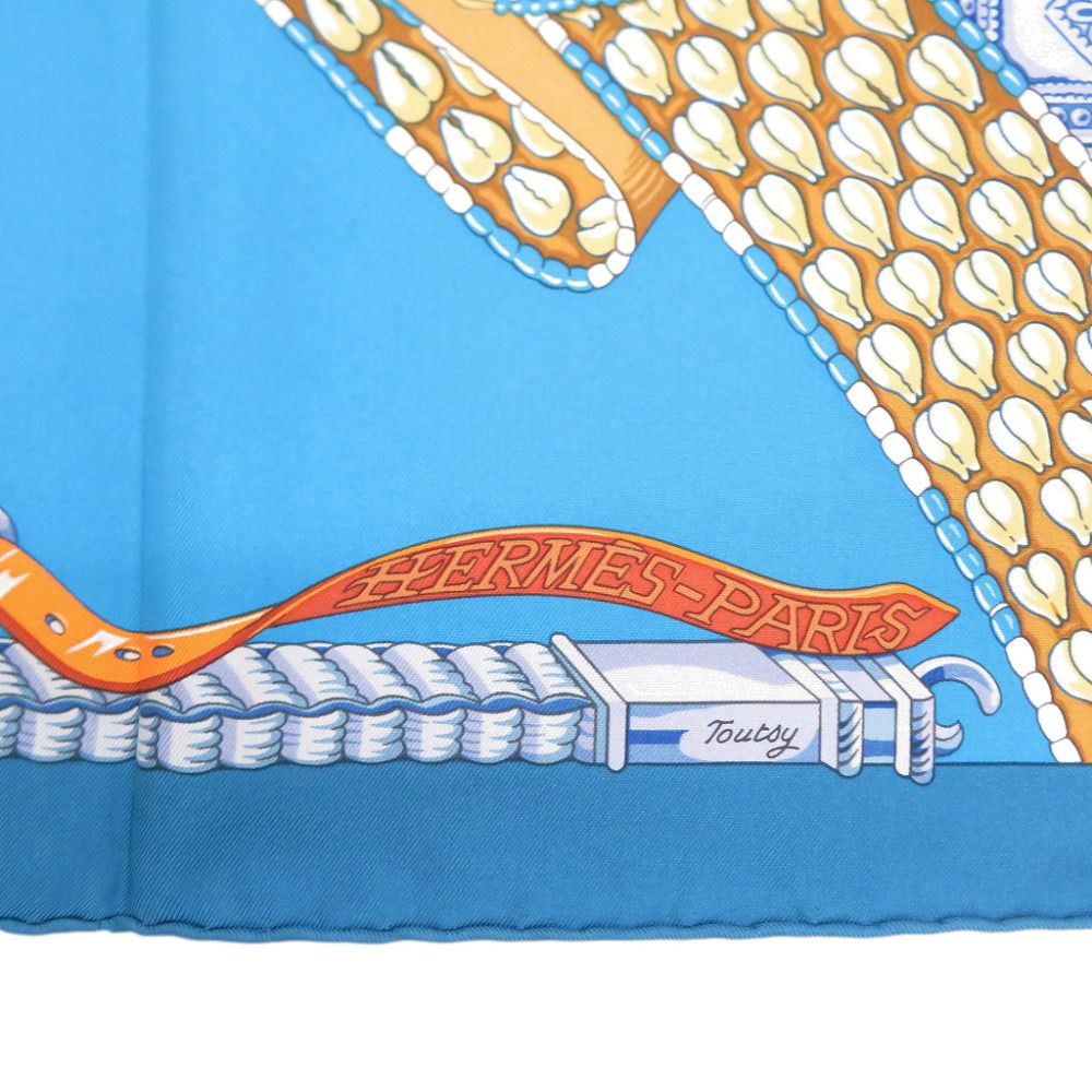 Hermes Carre 90 Ceintures Et Liens Silk Blue Scarf — view 5