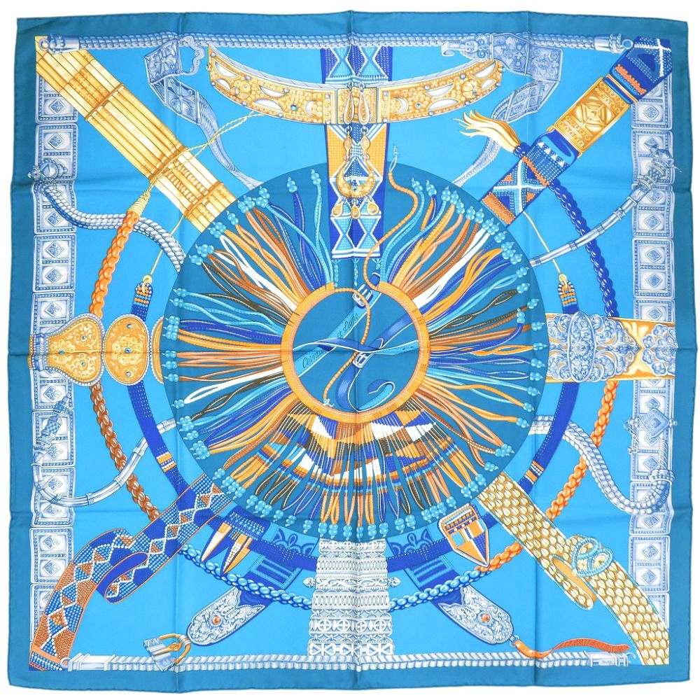 Hermes Carre 90 Ceintures Et Liens Silk Blue Scarf