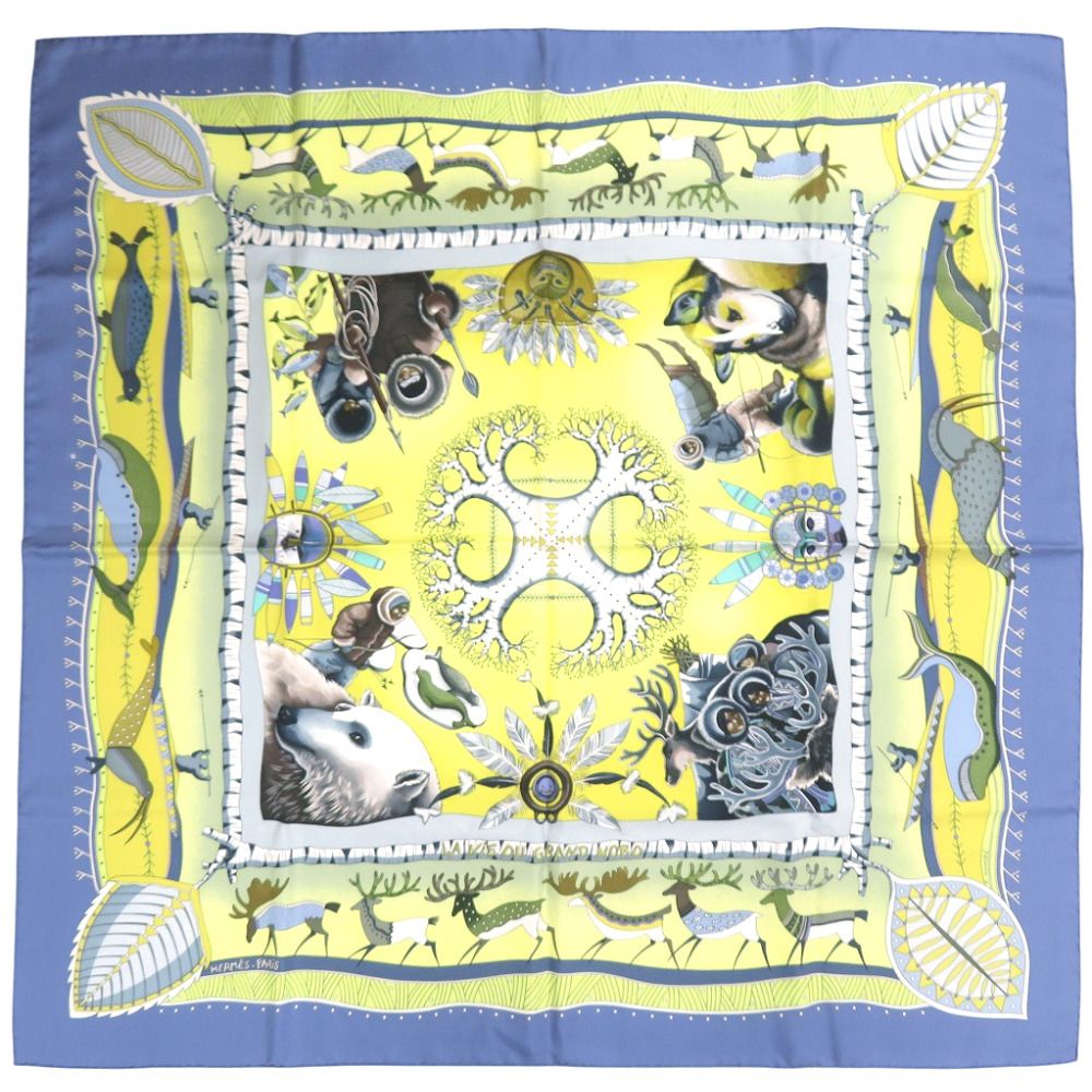 Hermes Carre 90 la Vie du Grand Nord Life in the Arctic Circle Scarf Silk