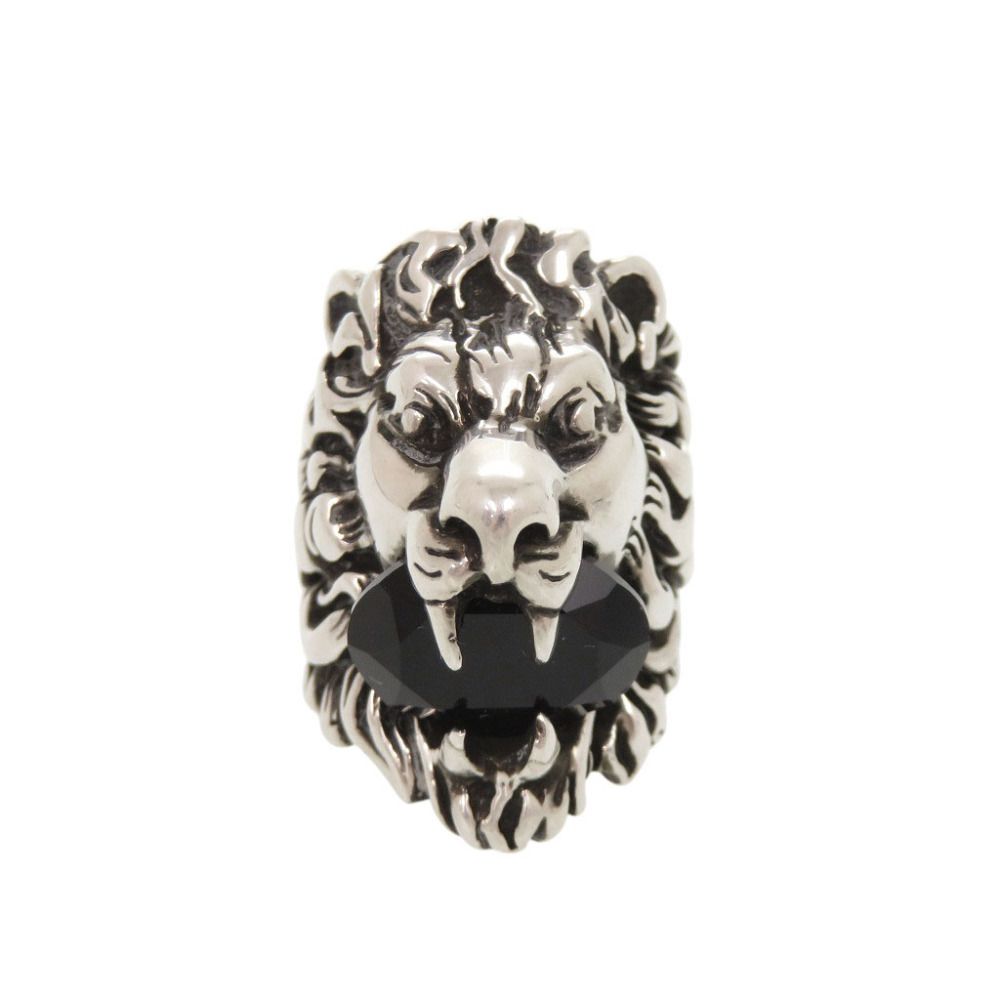 Gucci Lion Head Metal Stone Silver Ring