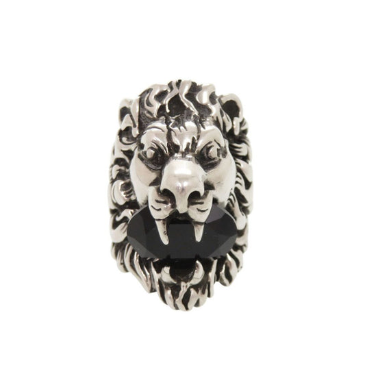 Gucci Lion Head Metal Stone Silver Ring