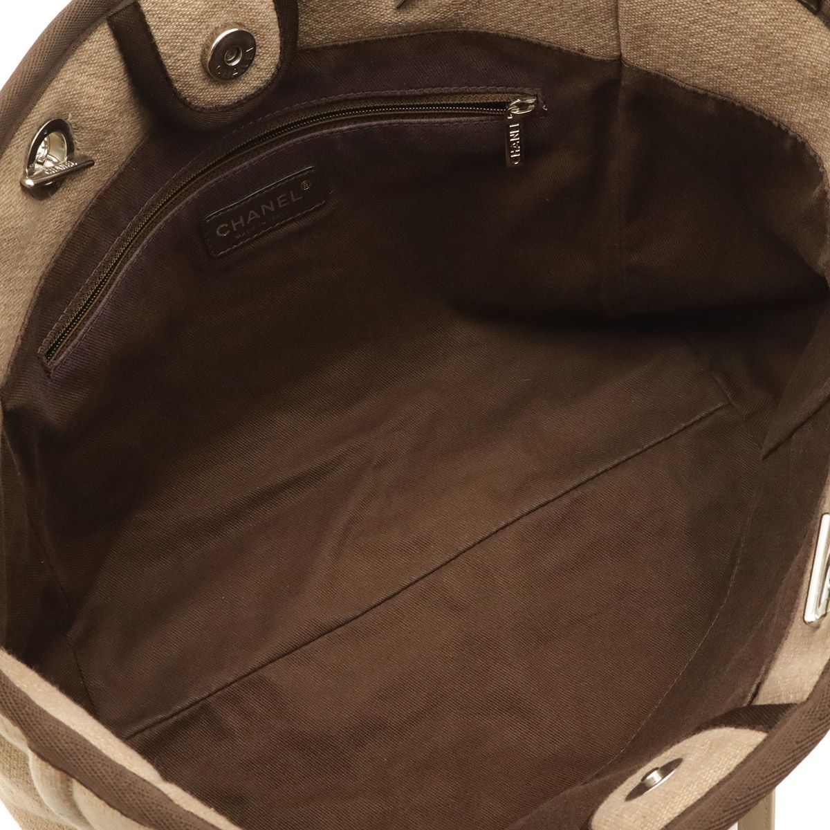 Chanel Deauville Line Tote MM Medium Chain Shoulder Bag Beige Brown Silver — view 5