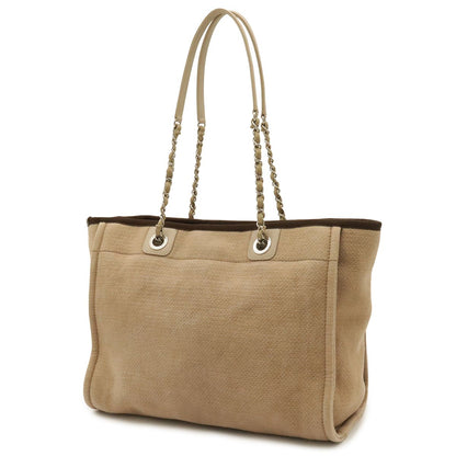 Chanel Deauville Line Tote MM Medium Chain Shoulder Bag Beige Brown Silver — view 2