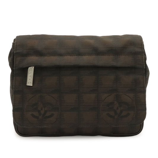 Chanel New Travel Line Waist Bag Nylon Jacquard Dark Brown Silver