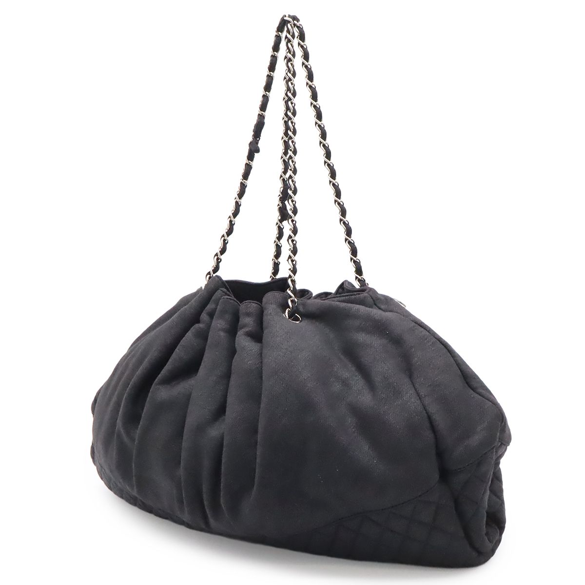 Chanel CC Logo Melrose Cabas Quilted Chain Shoulder Bag Cotton Jersey Black — view 2