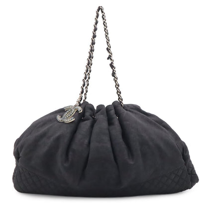 Chanel CC Logo Melrose Cabas Quilted Chain Shoulder Bag Cotton Jersey Black